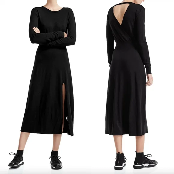 Maje Black Wool Drape Sweater Rolland Open Back Midi Dress size 1/Small 0260 - Picture 2 of 16